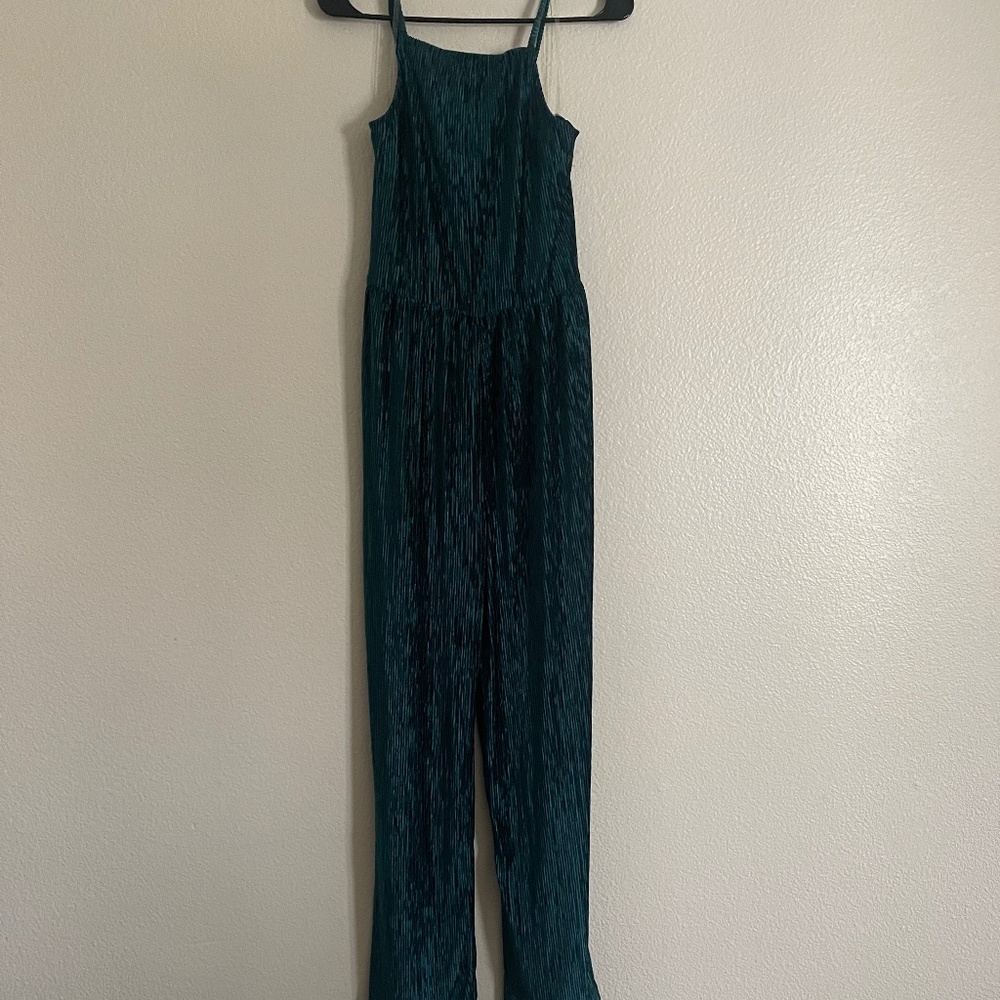 Teal Ribbed Velvet Metallic Jumpsuit NWT HAS POCKETS
